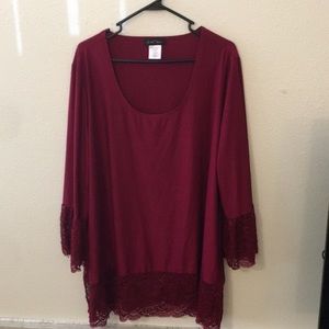 Burgundy Lace Trimmed Shirt 2X